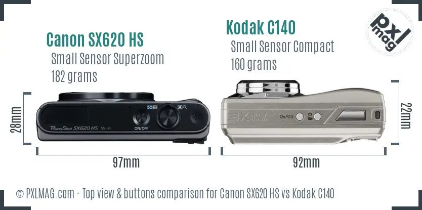 Canon SX620 HS vs Kodak C140 top view buttons comparison Canon SX620 HS vs Kodak C140 top view buttons comparison