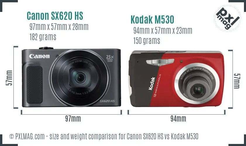 Canon SX620 HS vs Kodak M530 size comparison