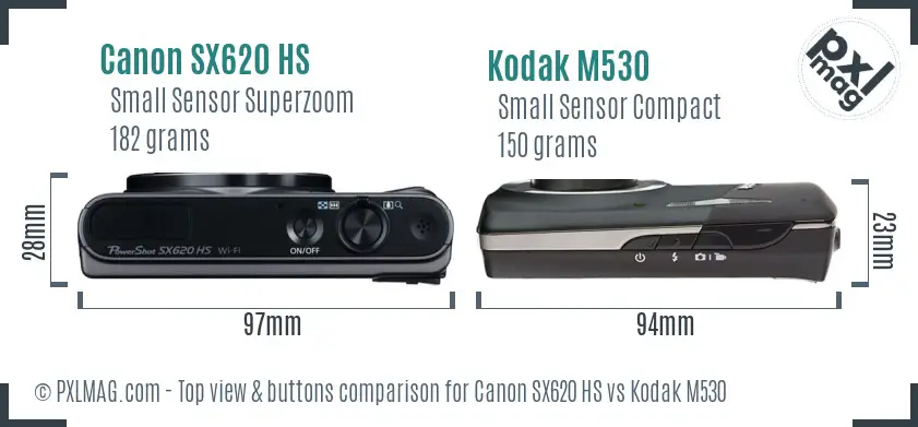 Canon SX620 HS vs Kodak M530 top view buttons comparison