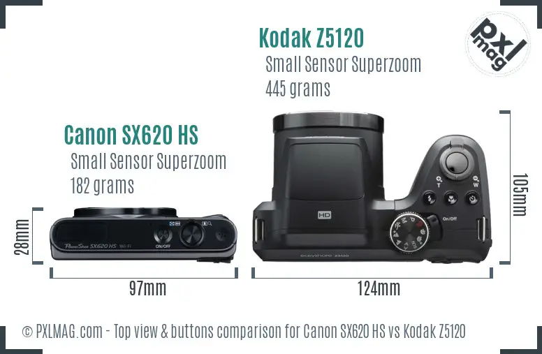 Canon SX620 HS vs Kodak Z5120 top view buttons comparison