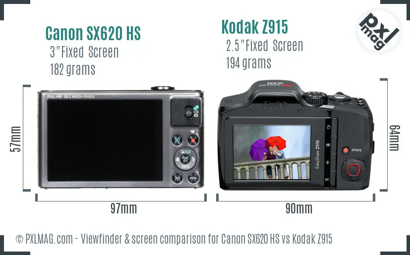 Canon SX620 HS vs Kodak Z915 Screen and Viewfinder comparison