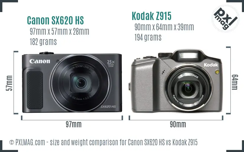 Canon SX620 HS vs Kodak Z915 size comparison