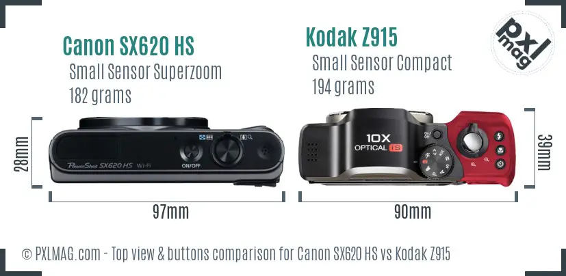 Canon SX620 HS vs Kodak Z915 top view buttons comparison