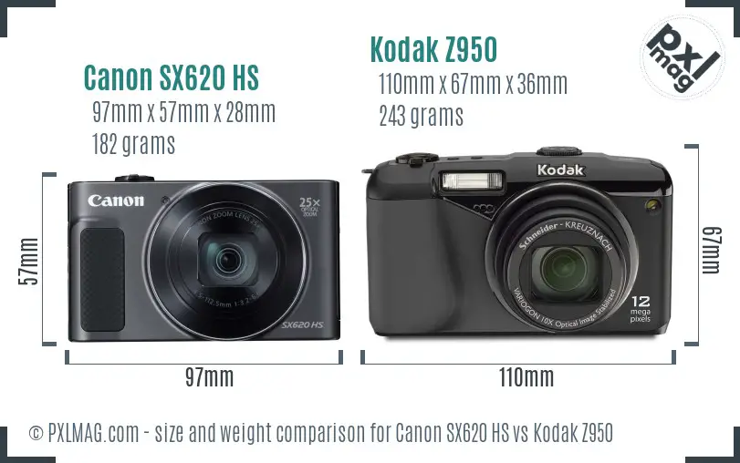 Canon SX620 HS vs Kodak Z950 size comparison