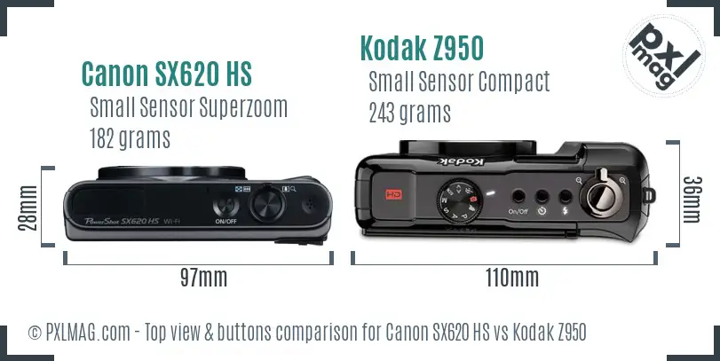 Canon SX620 HS vs Kodak Z950 top view buttons comparison