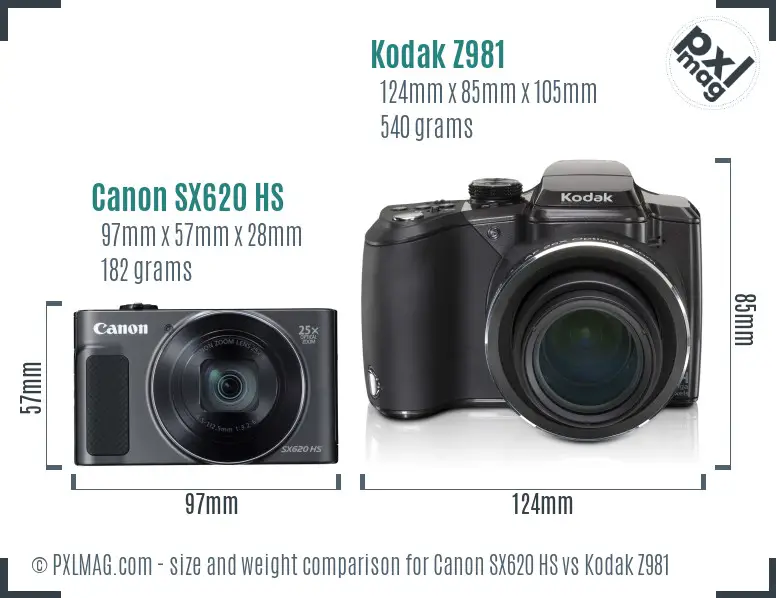 Canon SX620 HS vs Kodak Z981 size comparison