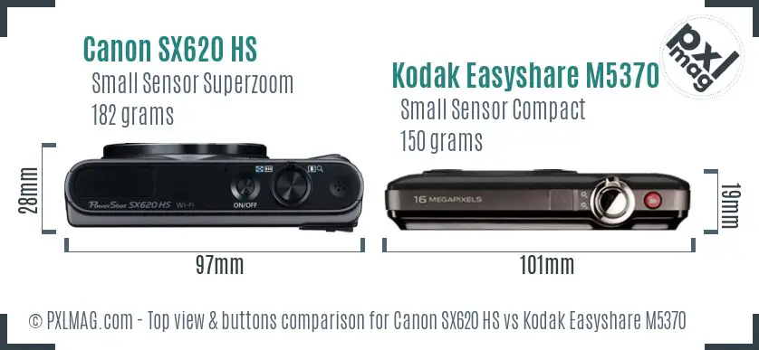 Canon SX620 HS vs Kodak Easyshare M5370 top view buttons comparison