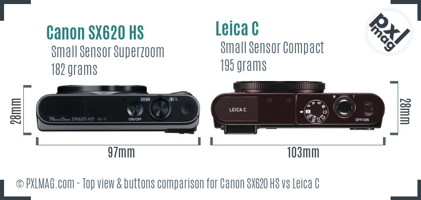 Canon SX620 HS vs Leica C top view buttons comparison