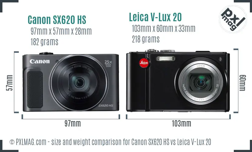 Canon SX620 HS vs Leica V-Lux 20 size comparison