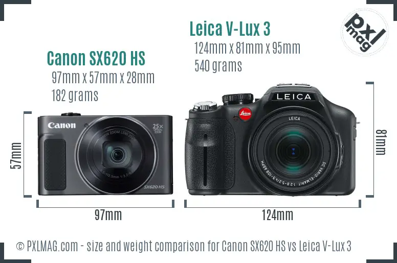 Canon SX620 HS vs Leica V-Lux 3 size comparison
