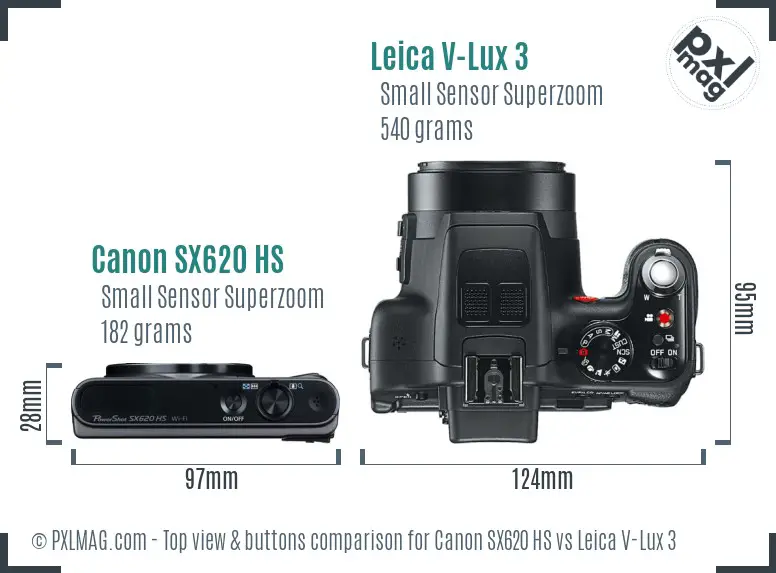 Canon SX620 HS vs Leica V-Lux 3 top view buttons comparison