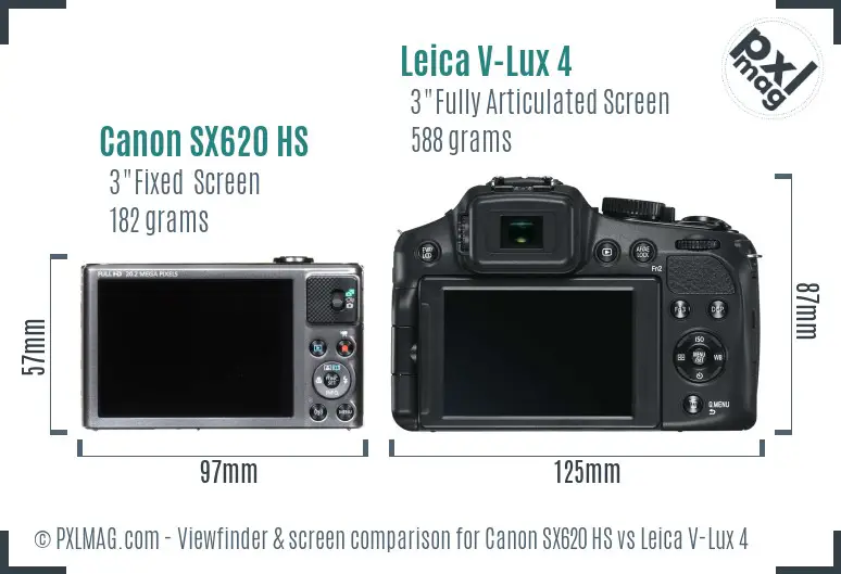 Canon SX620 HS vs Leica V-Lux 4 Screen and Viewfinder comparison