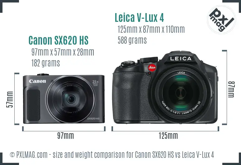 Canon SX620 HS vs Leica V-Lux 4 size comparison