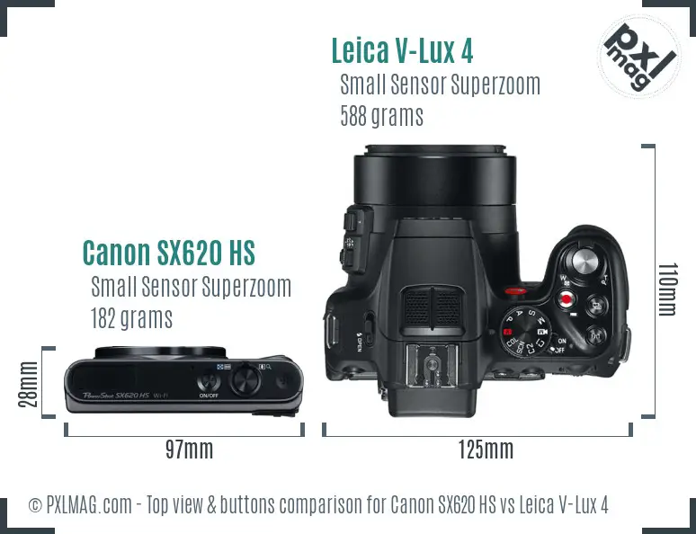 Canon SX620 HS vs Leica V-Lux 4 top view buttons comparison