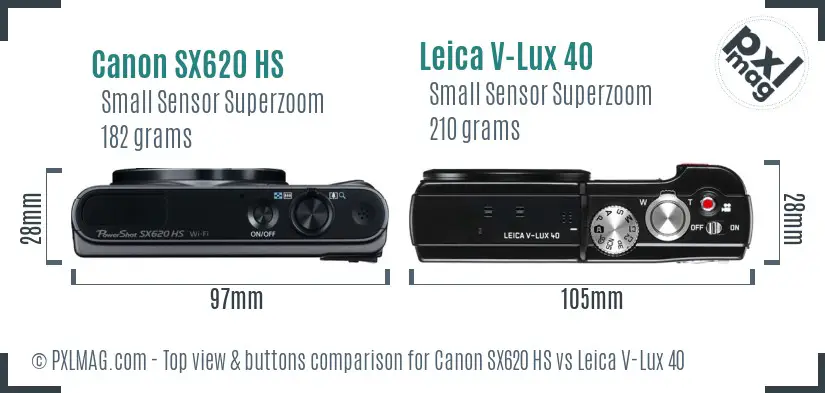 Canon SX620 HS vs Leica V-Lux 40 top view buttons comparison