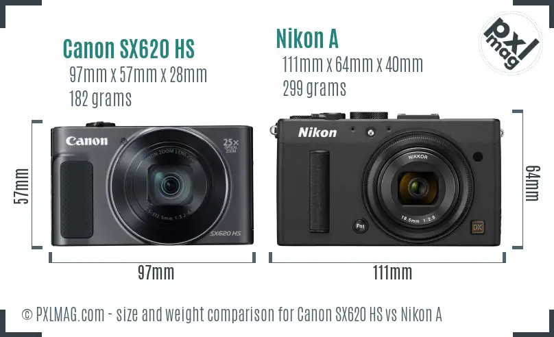 Canon SX620 HS vs Nikon A size comparison