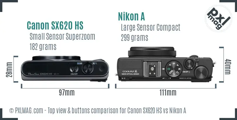 Canon SX620 HS vs Nikon A top view buttons comparison