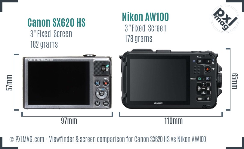 Canon SX620 HS vs Nikon AW100 Screen and Viewfinder comparison