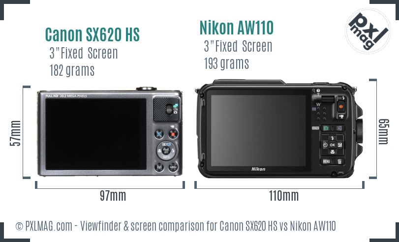 Canon SX620 HS vs Nikon AW110 Screen and Viewfinder comparison