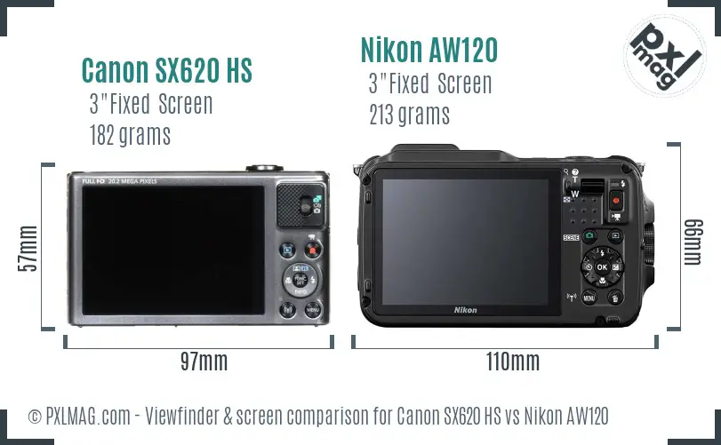 Canon SX620 HS vs Nikon AW120 Screen and Viewfinder comparison