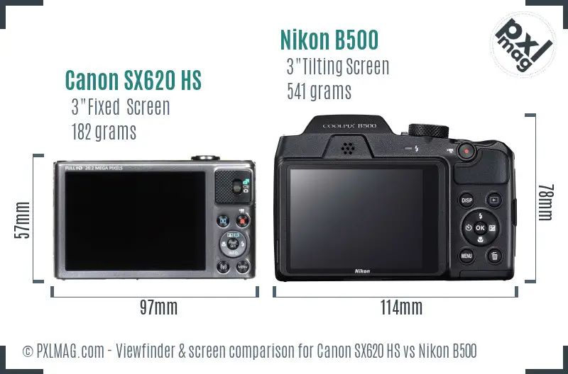 Canon SX620 HS vs Nikon B500 Screen and Viewfinder comparison