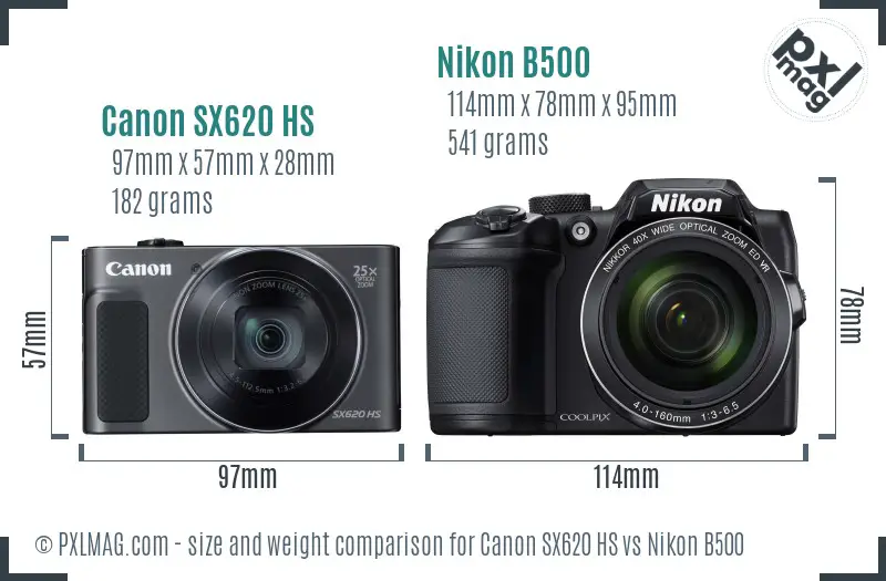 Canon SX620 HS vs Nikon B500 size comparison