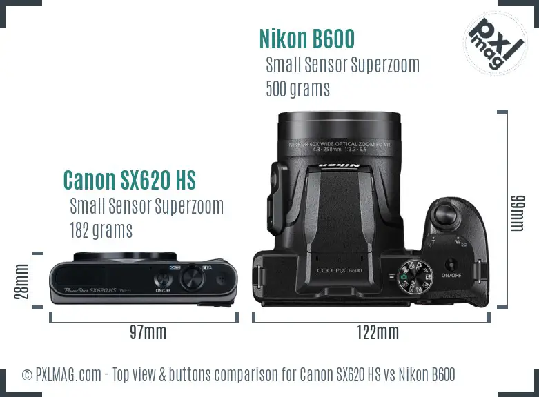 Canon SX620 HS vs Nikon B600 top view buttons comparison