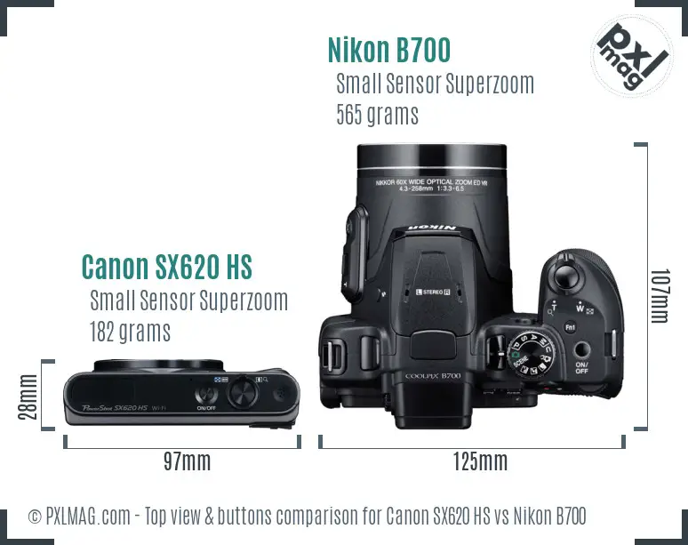 Canon SX620 HS vs Nikon B700 top view buttons comparison