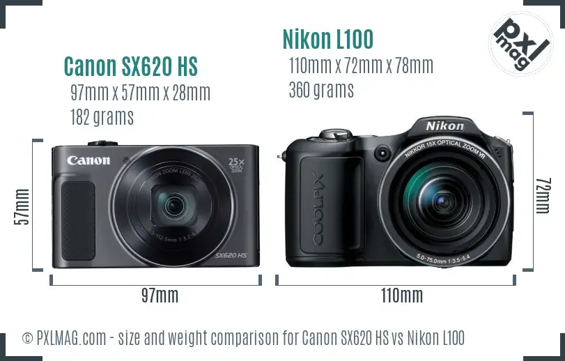 Canon SX620 HS vs Nikon L100 size comparison