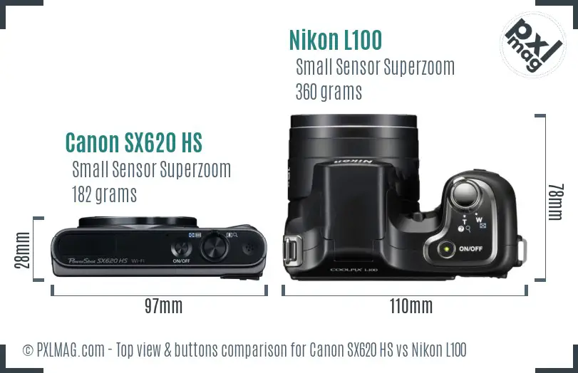 Canon SX620 HS vs Nikon L100 top view buttons comparison