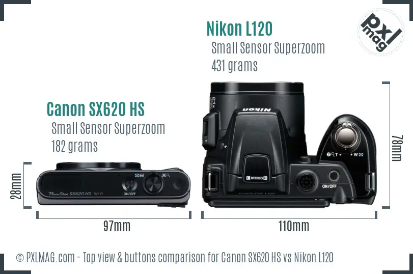 Canon SX620 HS vs Nikon L120 top view buttons comparison Canon SX620 HS vs Nikon L120 top view buttons comparison
