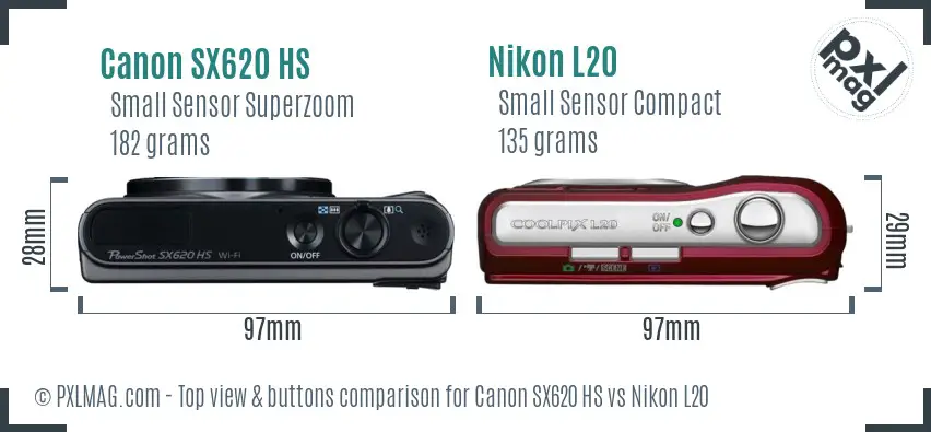 Canon SX620 HS vs Nikon L20 top view buttons comparison