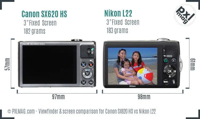 Canon SX620 HS vs Nikon L22 Screen and Viewfinder comparison