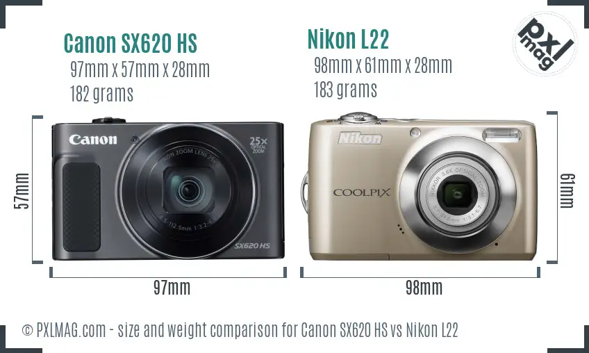 Canon SX620 HS vs Nikon L22 size comparison