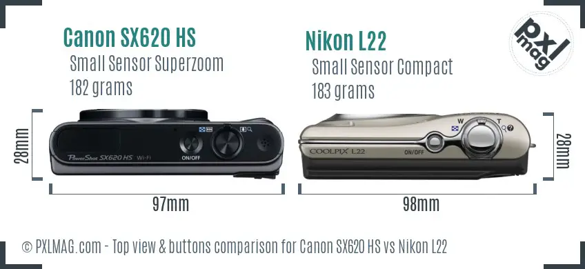 Canon SX620 HS vs Nikon L22 top view buttons comparison