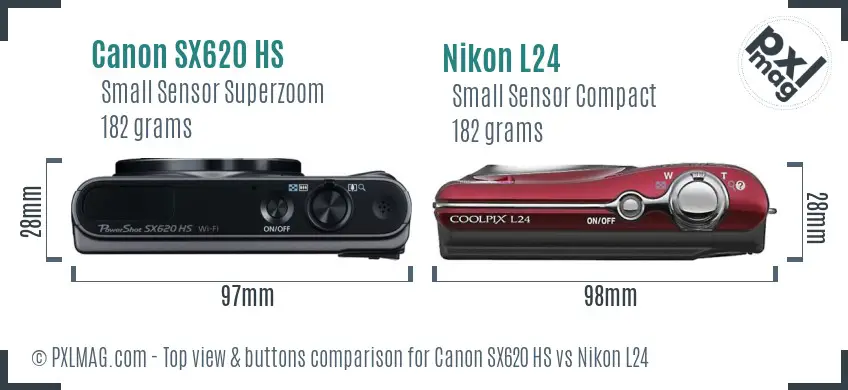 Canon SX620 HS vs Nikon L24 top view buttons comparison Canon SX620 HS vs Nikon L24 top view buttons comparison