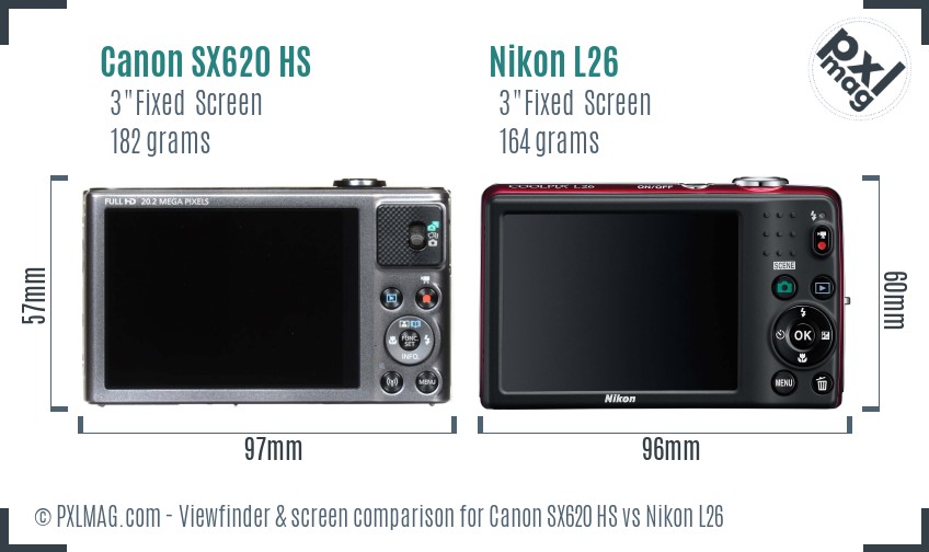 Canon SX620 HS vs Nikon L26 Screen and Viewfinder comparison