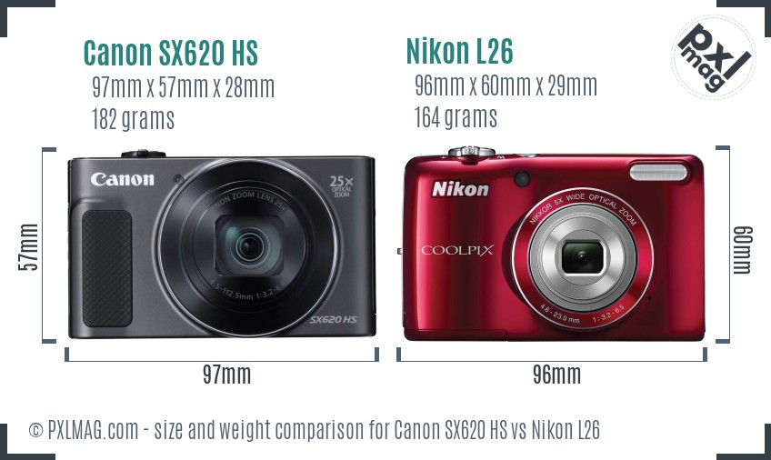 Canon SX620 HS vs Nikon L26 size comparison