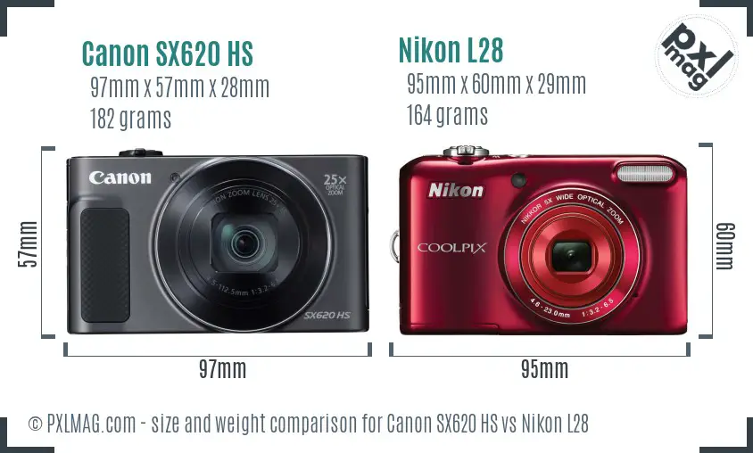 Canon SX620 HS vs Nikon L28 size comparison Canon SX620 HS vs Nikon L28 size comparison