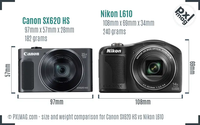 Canon SX620 HS vs Nikon L610 size comparison
