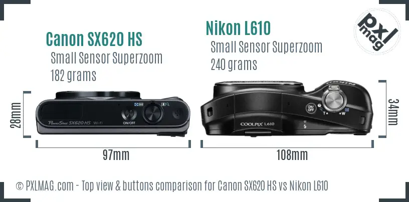 Canon SX620 HS vs Nikon L610 top view buttons comparison