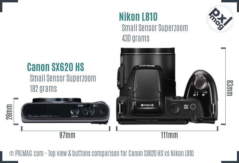 Canon SX620 HS vs Nikon L810 top view buttons comparison