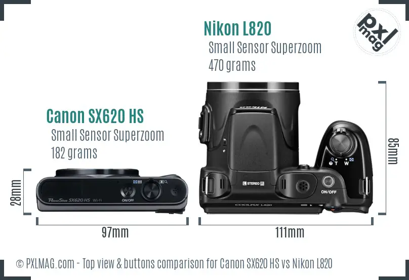 Canon SX620 HS vs Nikon L820 top view buttons comparison