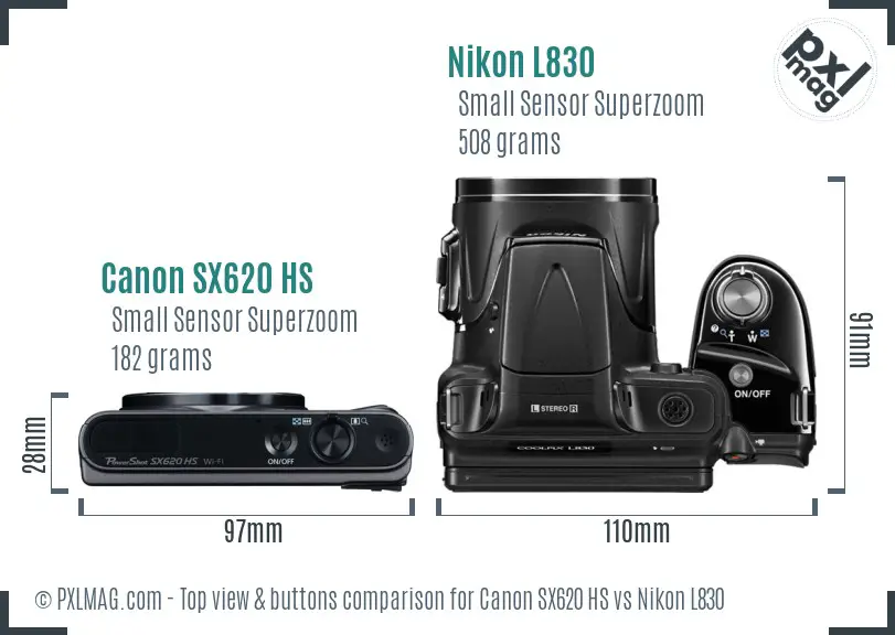 Canon SX620 HS vs Nikon L830 top view buttons comparison