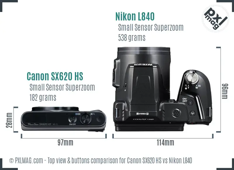 Canon SX620 HS vs Nikon L840 top view buttons comparison