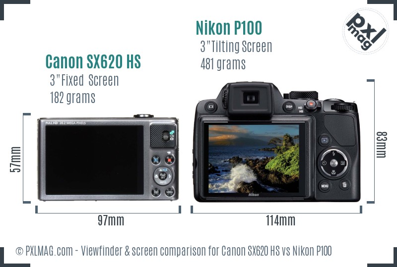 Canon SX620 HS vs Nikon P100 Screen and Viewfinder comparison