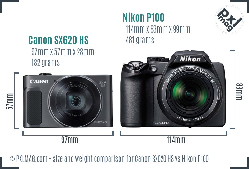 Canon SX620 HS vs Nikon P100 size comparison Canon SX620 HS vs Nikon P100 size comparison