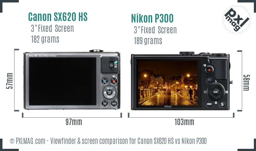 Canon SX620 HS vs Nikon P300 Screen and Viewfinder comparison