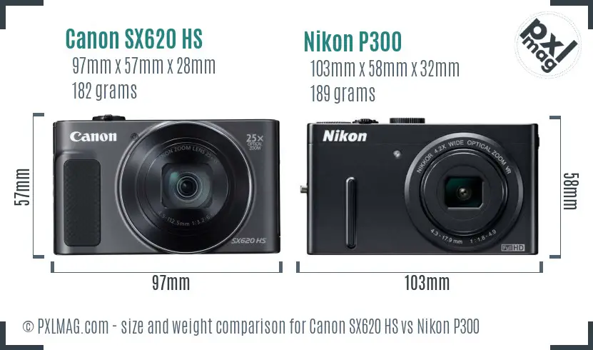 Canon SX620 HS vs Nikon P300 size comparison