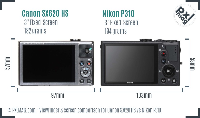 Canon SX620 HS vs Nikon P310 Screen and Viewfinder comparison